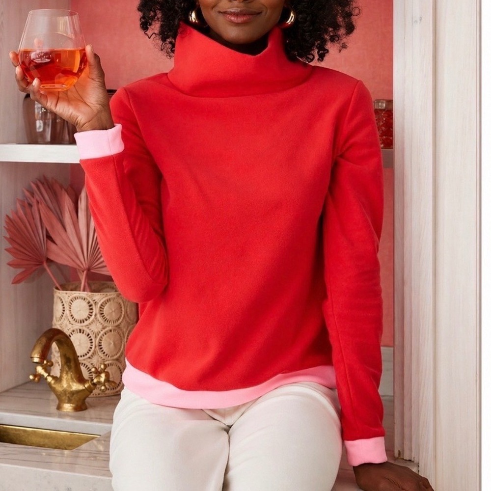 NWT Dudley Stephens Park Slope CS Rhythmic Red Tickled Pink Turtleneck - Medium